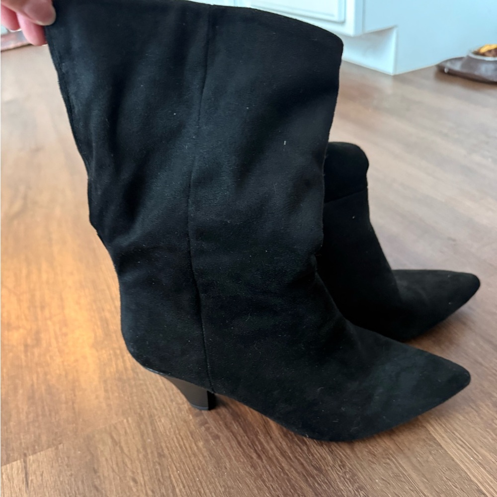 Black Suede Mid-Calf Boots – Size 6